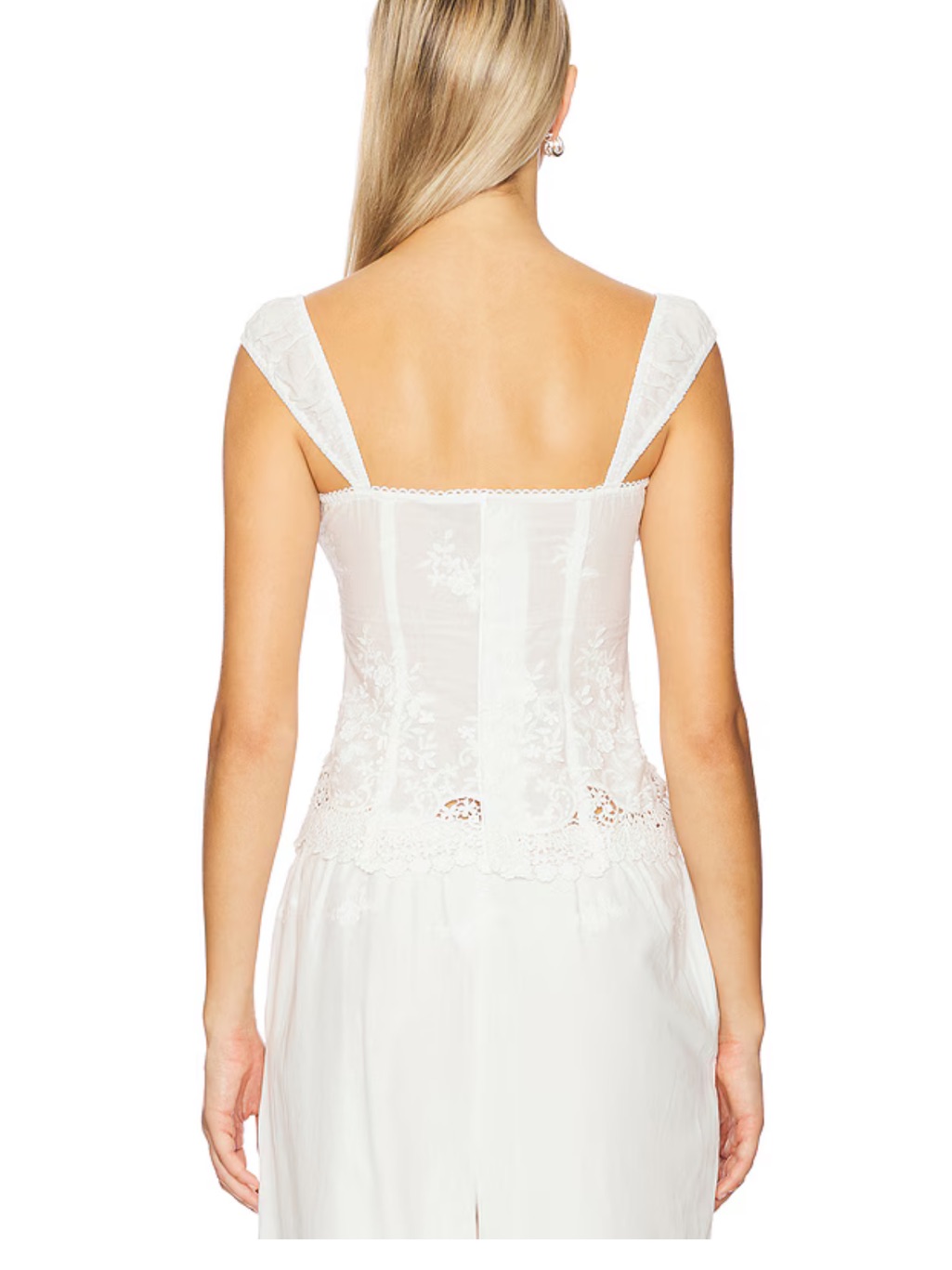 White Lace Trim Corset Tank Top-Weworewhat — image 2 of 3
